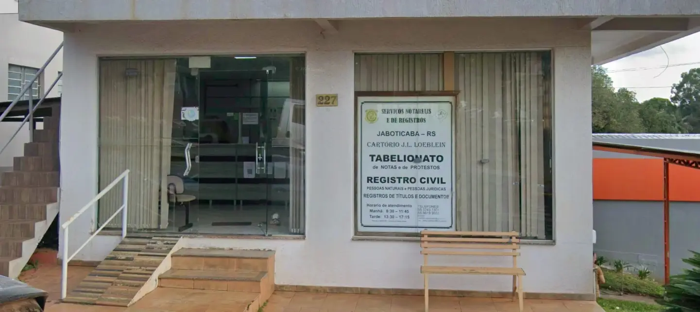 Fachada do Tabelionato de Jaboticaba, na Rua Victelio Bisognin, 227